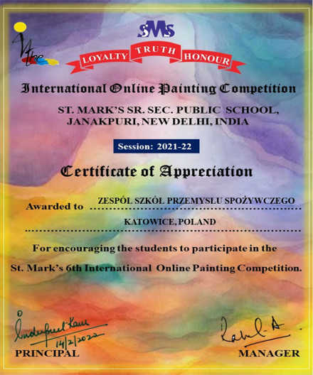Dyplom wyróżnienia w konkursie międzynarodowym